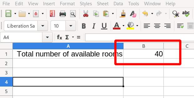 A spreadsheet showing the total number of available rooms