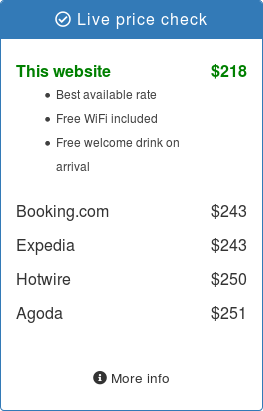 A price check widget showing live price comparison data between OTAs and listing the benefits of booking direct